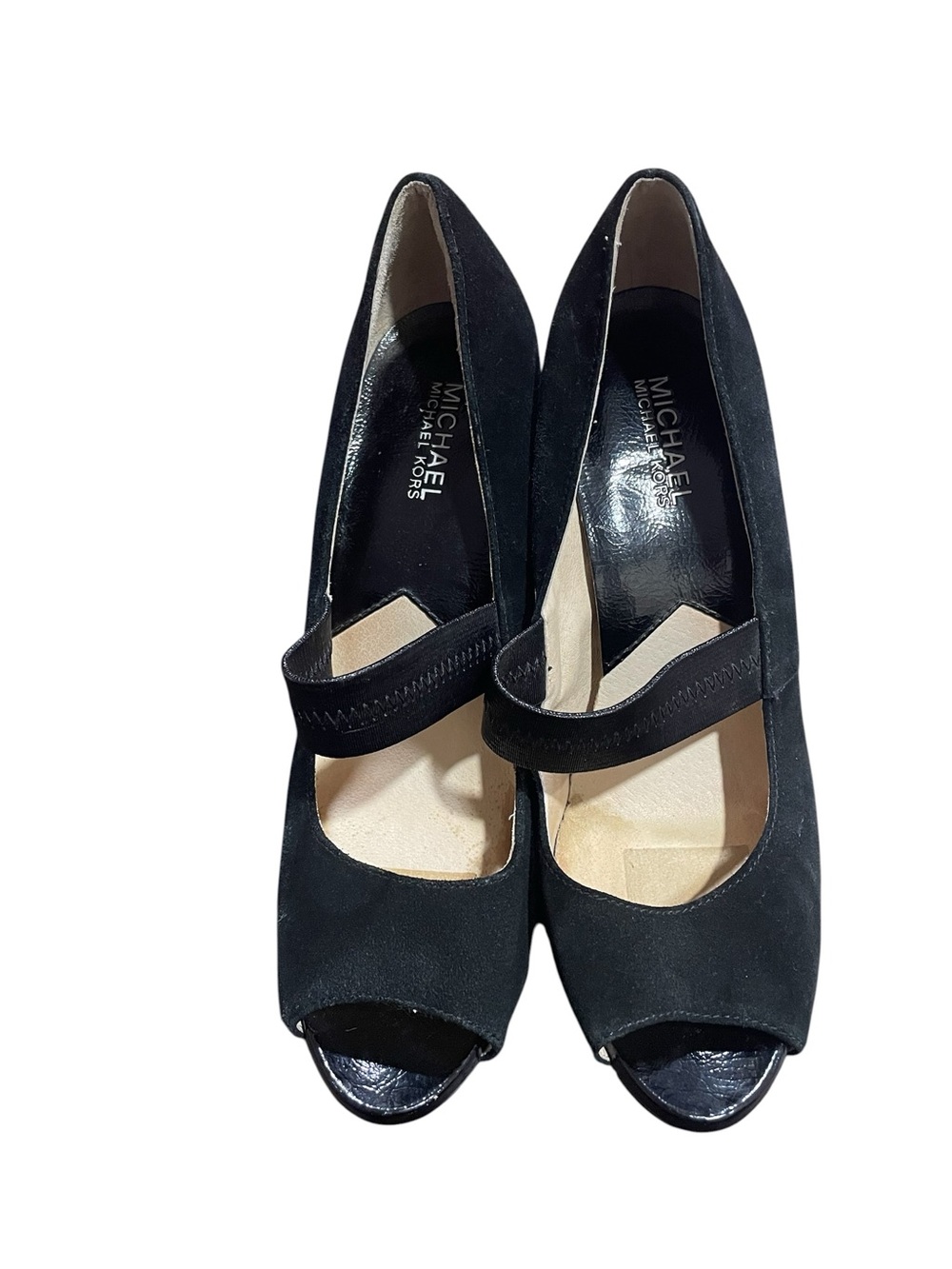 MICHAEL Michael Kors Black Suede Peep-Toe Mary Jane Heels Size 9.5